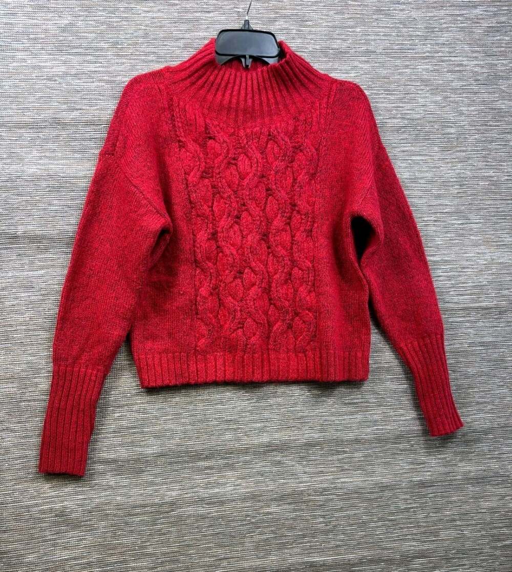 WHBM White House Black Market Cable Knit Mock Neck Sweater Womens Size S Red